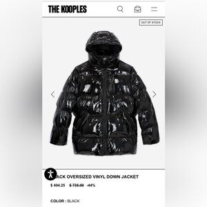 The Kooples Black Oversized Vinyl Down Jacket with Hood